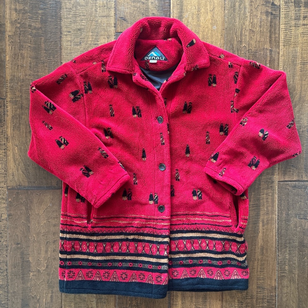Vintage 90’s Red Denali cozy fleece jacket with Aztec Southwestern pattern